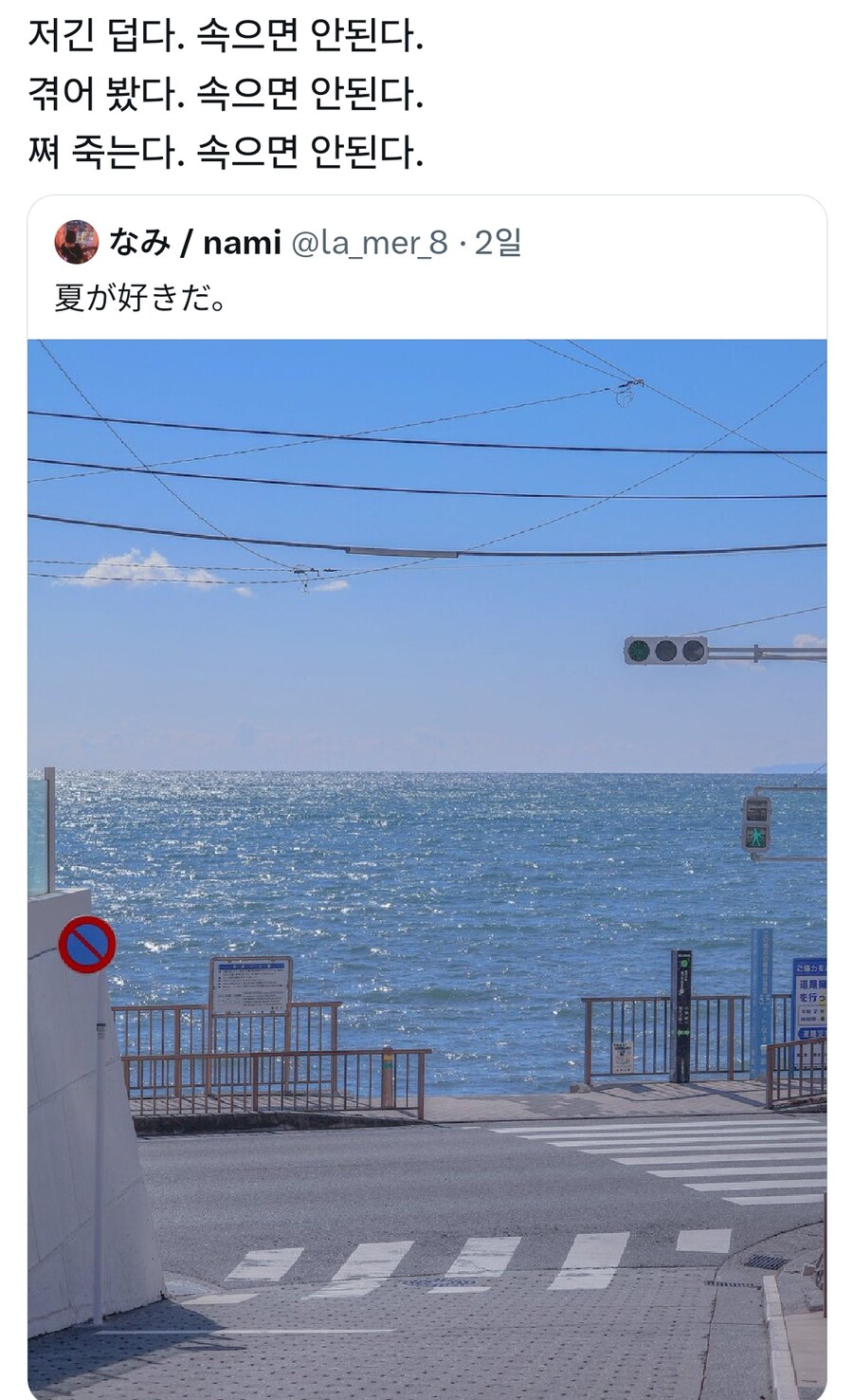 아름다운 일본의 여름바다를 보고 되내이는 사람_1.png