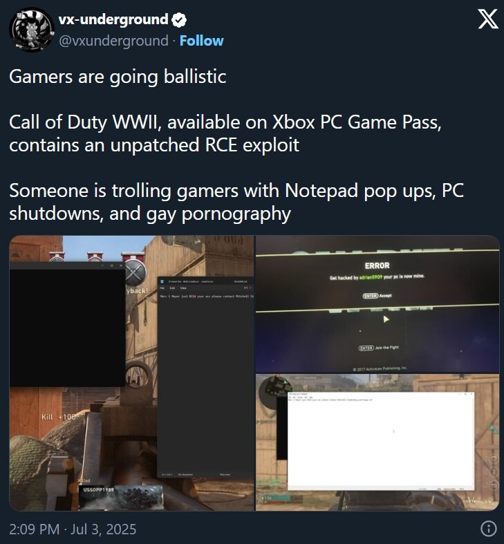 콜오브듀티 WW2, 원격 해킹 취약점 발견된후 PC게임패스에서 삭제됨_5.jpg