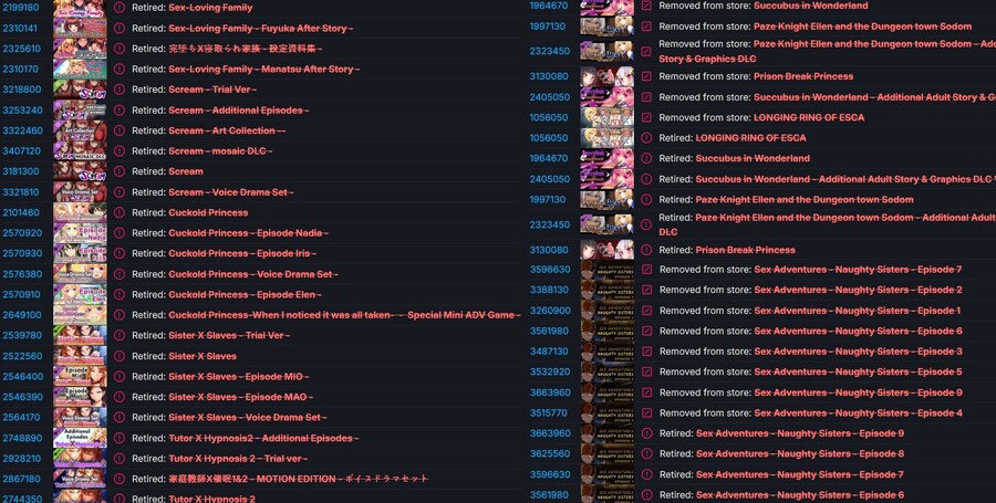 Steam, 퍼블리싱 규칙 업데이트 후 성인 게임 삭제되는중_1.jpg