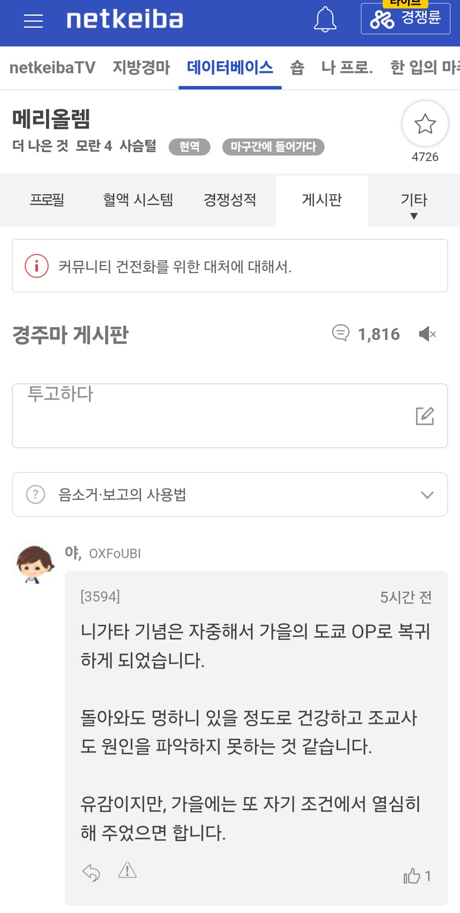경마, 말딸)봇치 산구들 다음 중상 출주는 빨라야 올해 가을이네요(...)_1.png