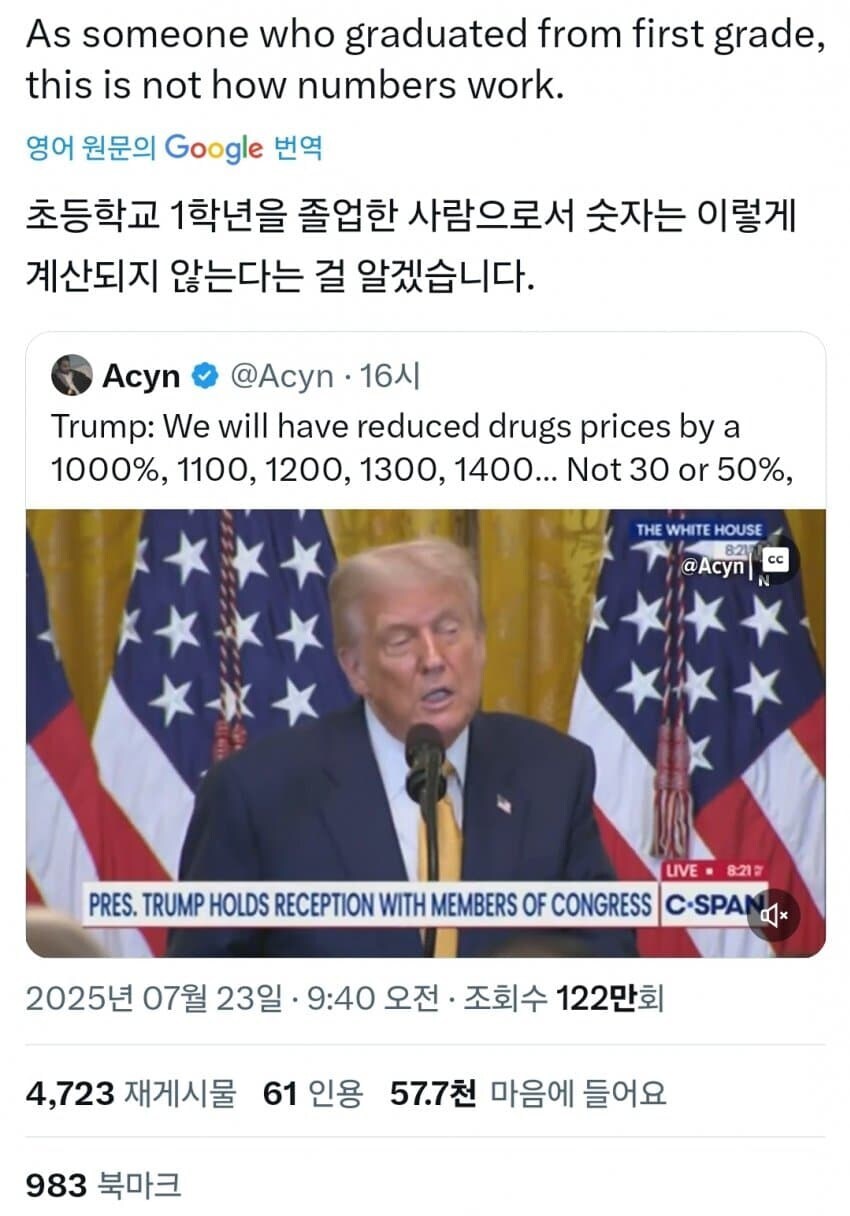 트럼프 "약값 1000%, 1100%, 1400% 인하할 것"_1.jpg