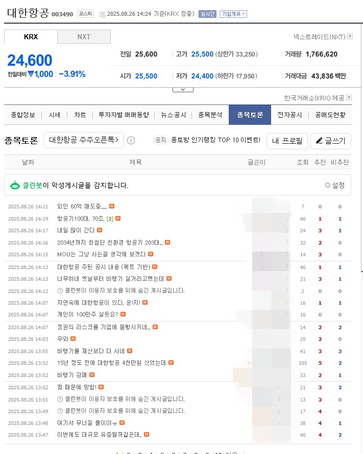 네이버 증권 대한항공 종목 게시판은 정부를 성토하는 듯 보임._1.png