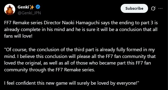 FF7 리메이크 시리즈 디렉터 하마구치 나오키가 파트3의 엔딩은 이미 완성_3.jpg
