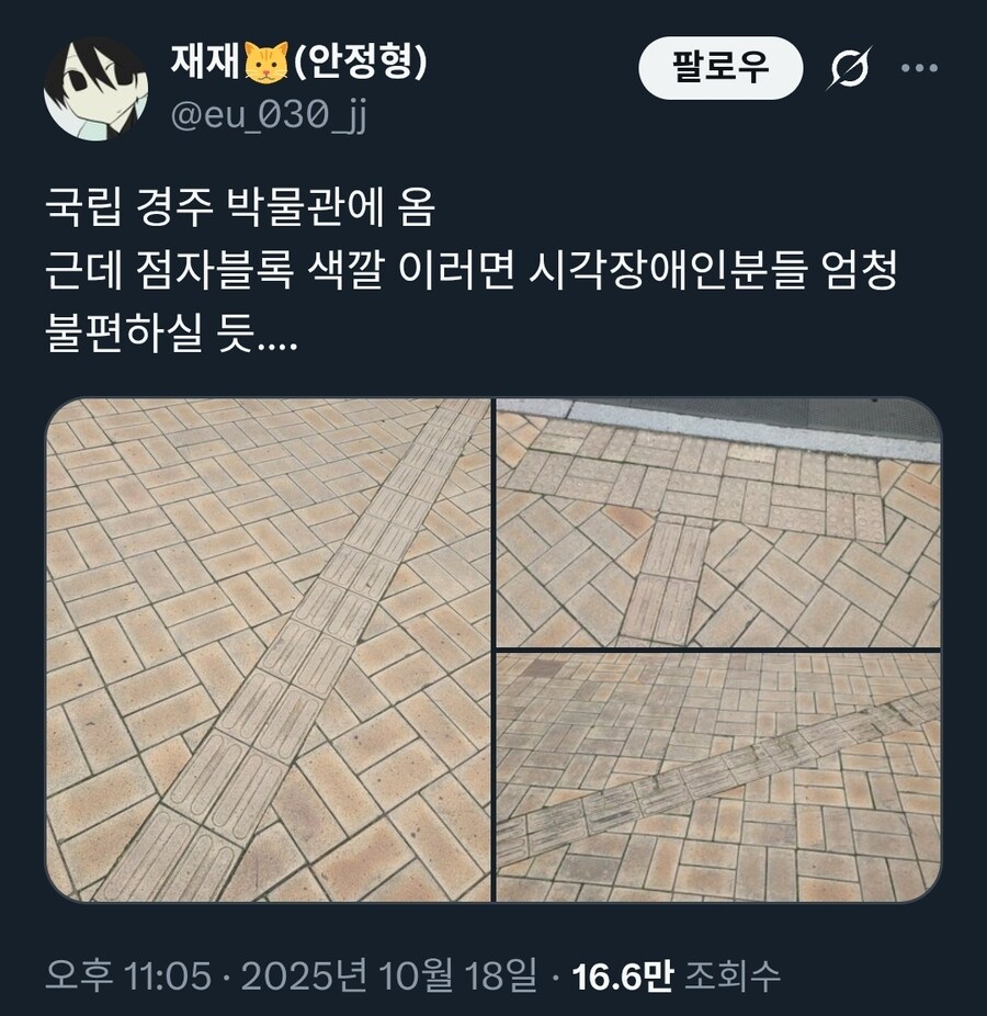 국립 경주 박물관 점자블록 색깔 상태가....._1.jpg