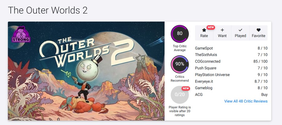 아우터 월드 2 XS 메타크리틱 & 오픈크리틱 등재_1.png