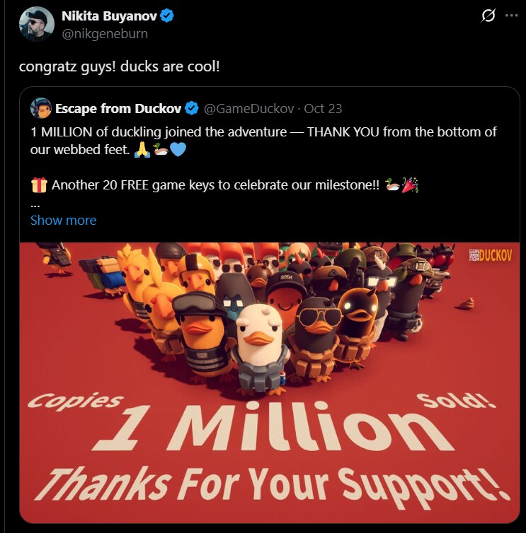 이스케이프 프롬 덕코프 100만 판매 달성 니키타 축하_2.png