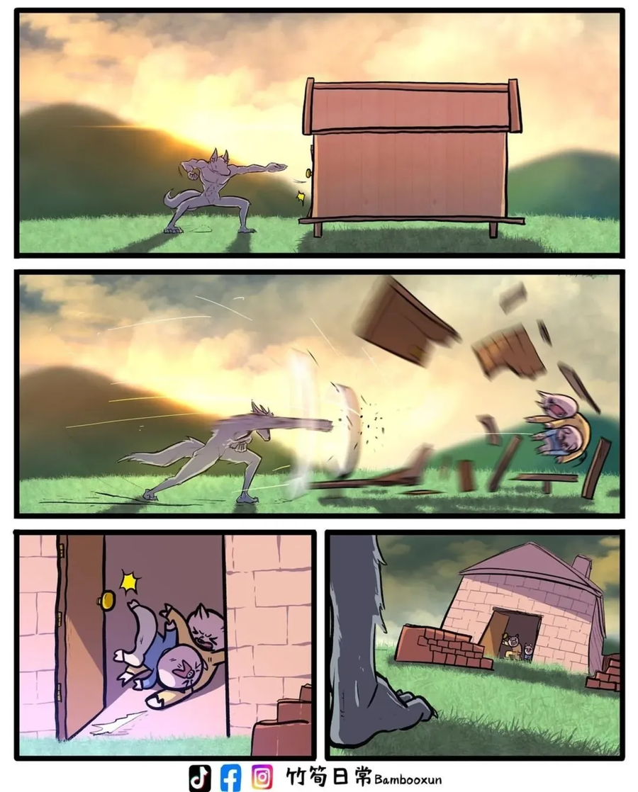 늑대는 돼지들의 집을 부수기 시작했어요_3.webp