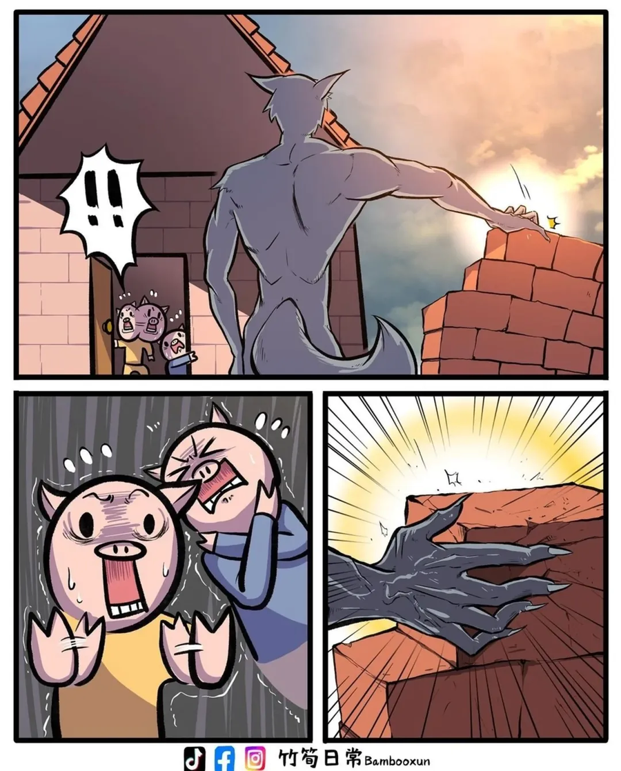 늑대는 돼지들의 집을 부수기 시작했어요_4.webp