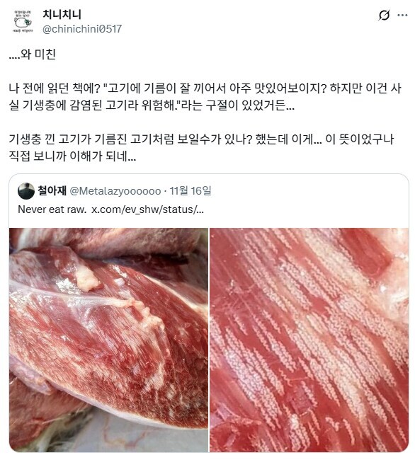 약혐) 기생충에 감염된 고기는 기름져보인다_1.jpg