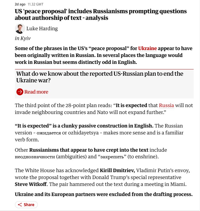 트럼프의 평화안은 문체로 볼때 러시아 번역본이라는 의심을 사는 중_1.png