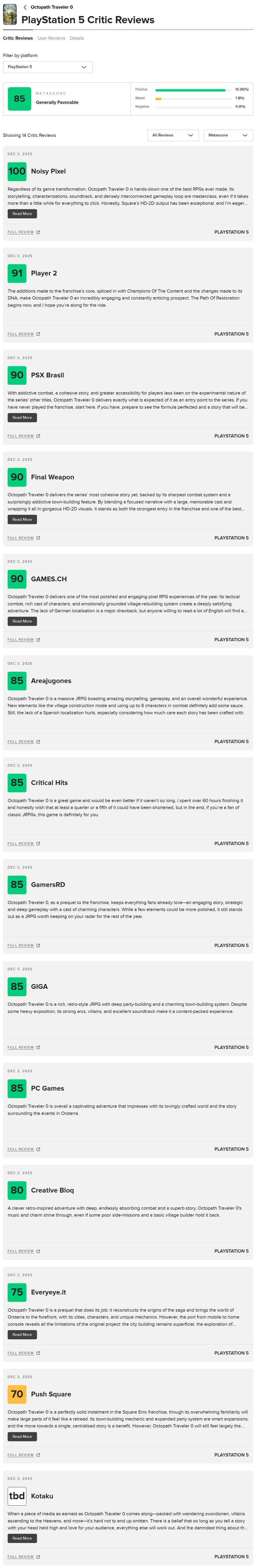 PS5 옥토패스 트래블러 0 메타크리틱 및 오픈크리틱 등재_1.png