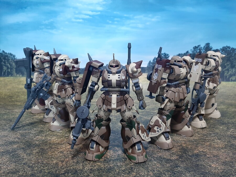 [아크릴 컬러 붓칠] 서던크로스 얼룩 자쿠 5체 모두 완료, 집합!_7.jpg