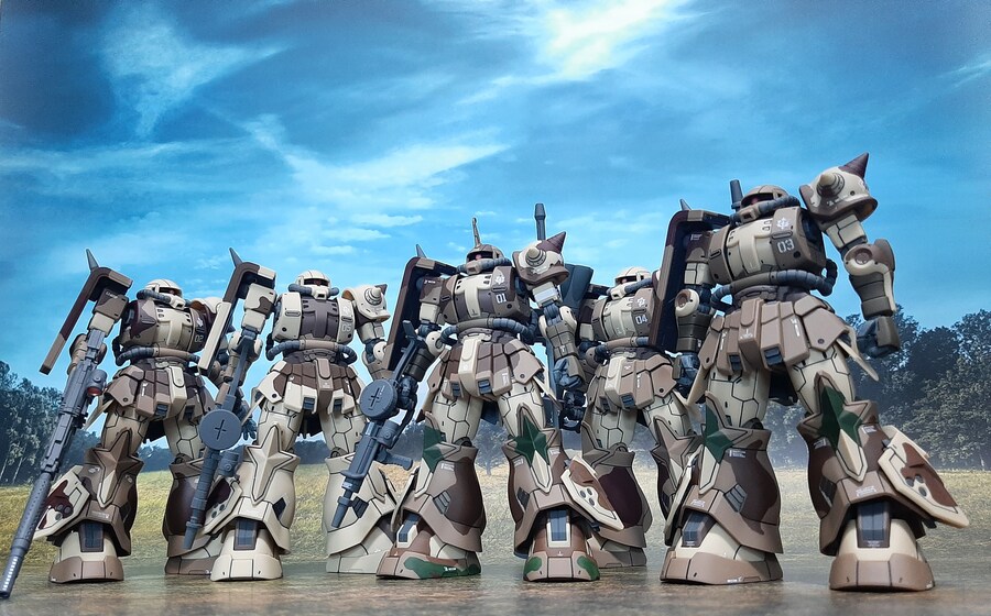 [아크릴 컬러 붓칠] 서던크로스 얼룩 자쿠 5체 모두 완료, 집합!_9.jpg