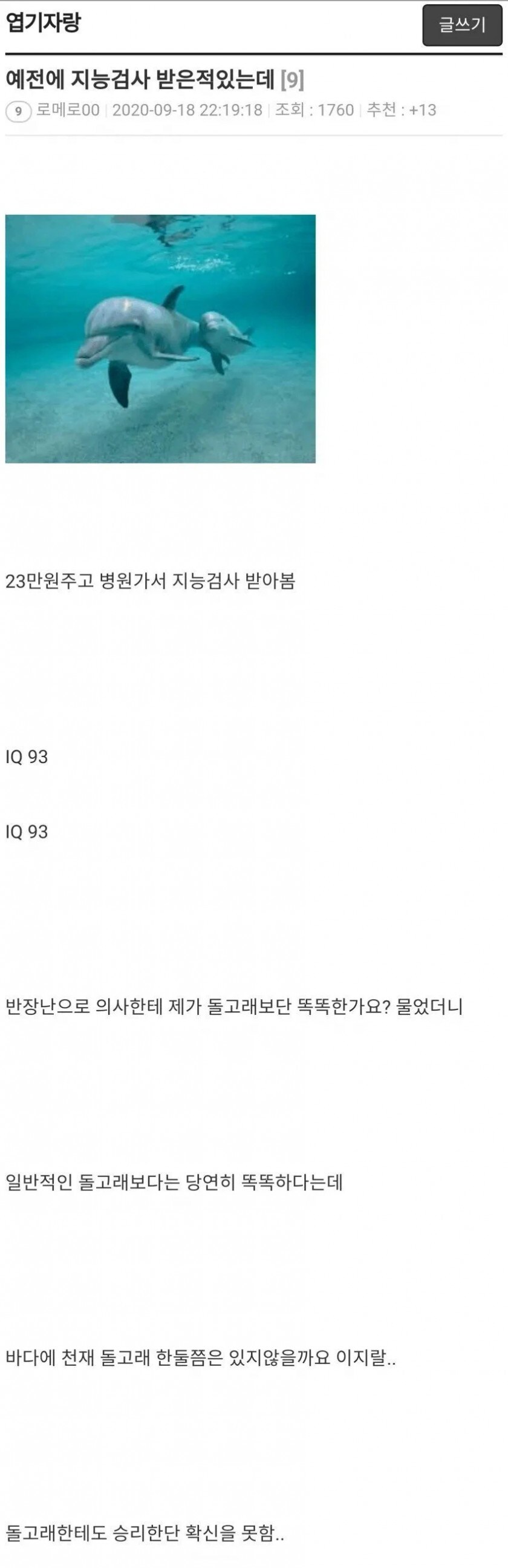 "한국인 700만 명은 돌고래보다 지능이 낮다"_2.jpg