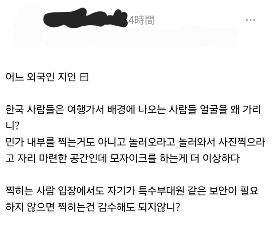 외국인, "한국 사람들은 사진에 왜 모자이크를 해서 올리냐"_1.jpg