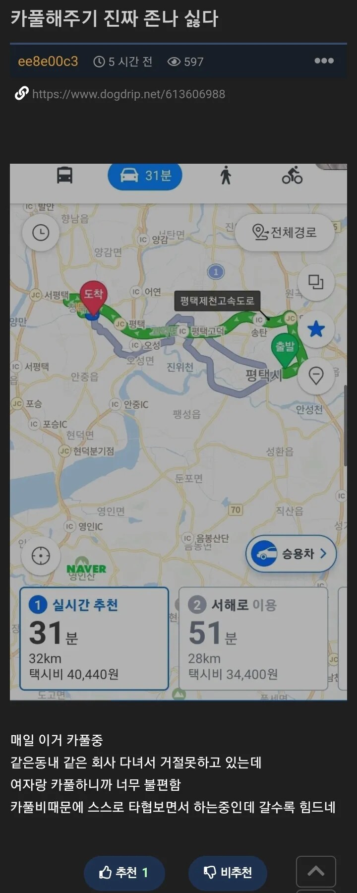 카풀비용45만원받아도 카풀해주기 싫다는 사람_1.png