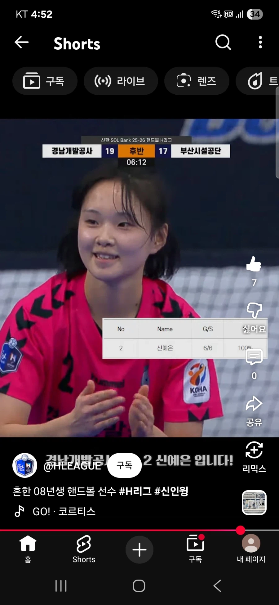 막내 여동생의 핸드볼 데뷔전 활약상이 핸드볼 리그 공식 숏츠로 올라왔습니다._1.webp
