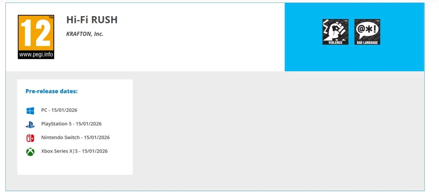 하이파이 러시 닌텐도 스위치판이 유럽 PEGI에서 등급분류를 받은 것으로 확인_1.webp