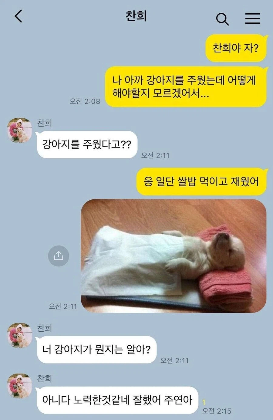 강아지를 주웠다고? 쌀밥먹이고 재웠어_2.webp
