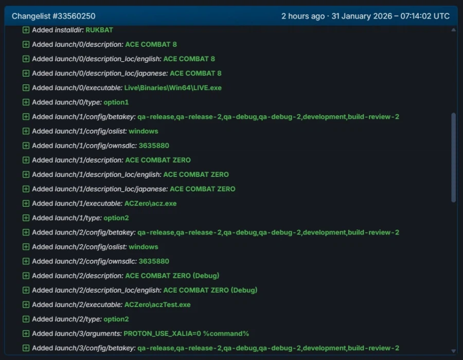 PS2 게임인 "에이스 컴뱃 제로"가 SteamDB에서 확인되다._1.webp