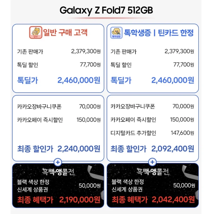 [톡딜]갤럭시Z플립7 256GB/폴드7 512GB 카할(플립1,269,450원)_3.webp