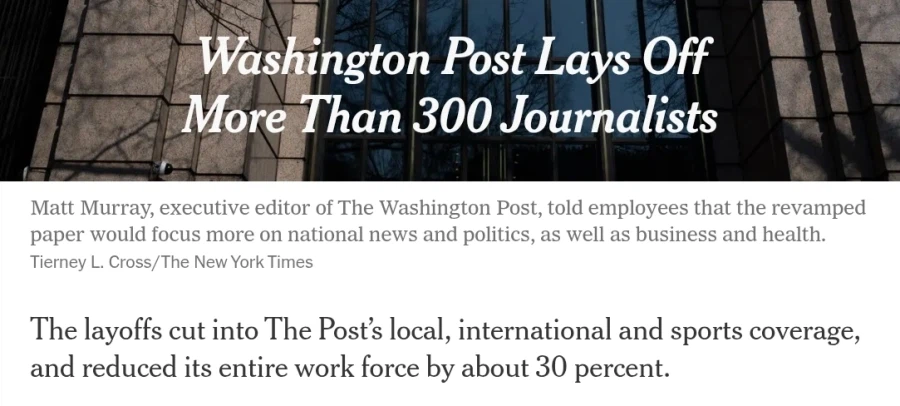 워싱턴 포스트 직원 30% 해고, 기자 300명 이상 해고_1.webp