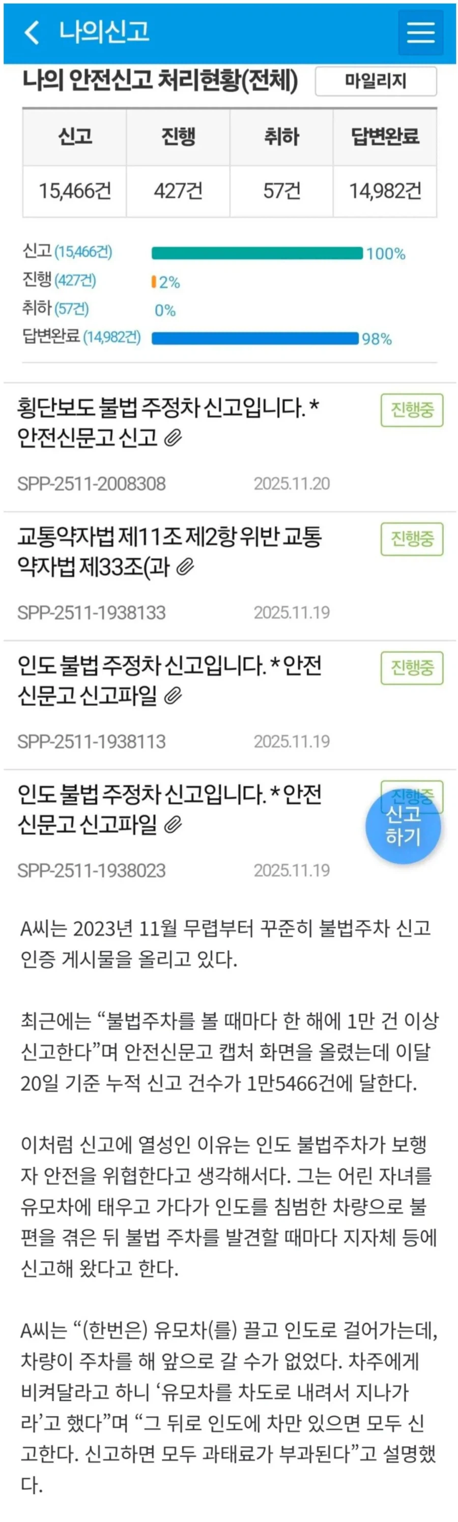 불법주차 15000건 신고한 시민 "유모차 차도로 끌고가라는 말에 신고 결심"_1.webp