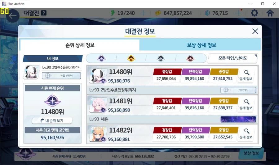 공략 거의 안 보고 대충~ 대결전 헤세드 토먼트 결과 (5계정)_3.webp