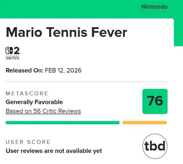 마리오 테니스 피버 메타크리틱 및 오픈크리틱 등재_1.webp