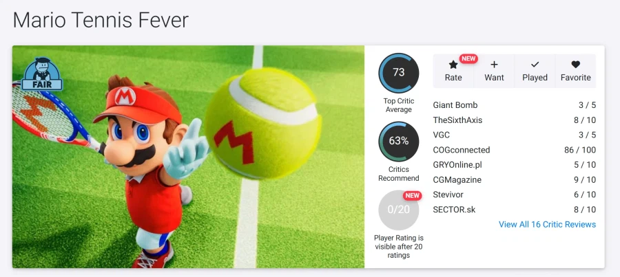 마리오 테니스 피버 메타크리틱 및 오픈크리틱 등재_2.webp