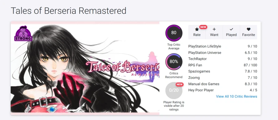 테일즈 오브 베르세리아 리마스터 메타크리틱 & 오픈크리틱 등재_1.webp