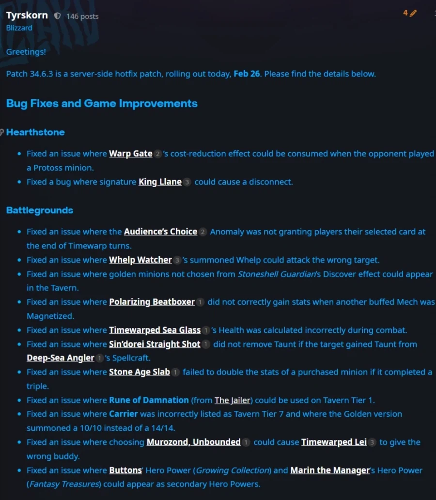 [하스스톤] 34.6.3 핫픽스 패치 노트+비라노스 추가 정보_1.webp