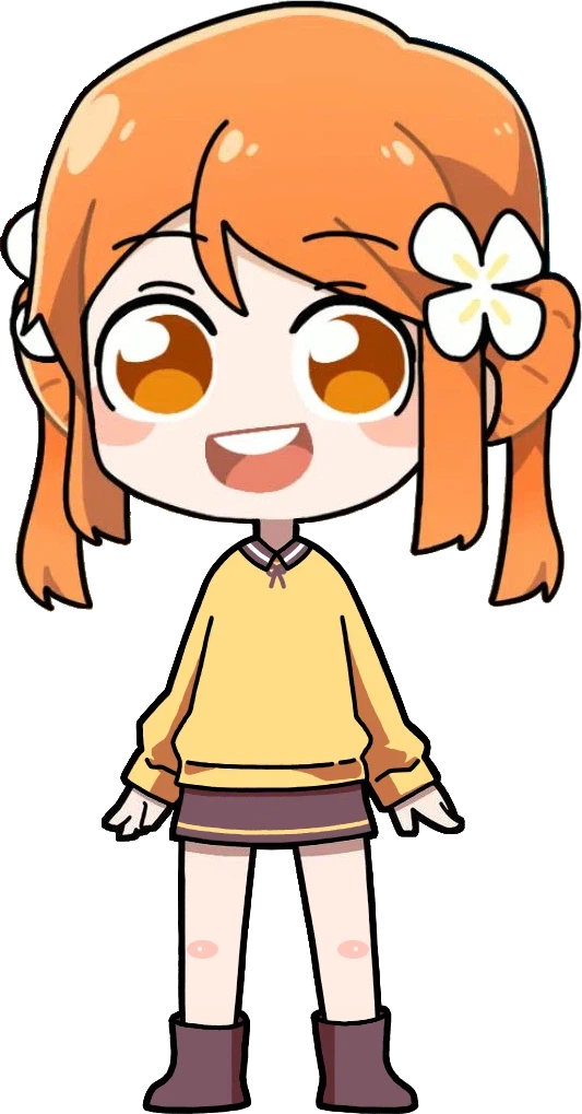 꽃핀 캐릭터 한여름 날씨에 긴팔 + 짧은 치마 + 맨다리 + 신발(장화➡️슬리퍼)_1.webp