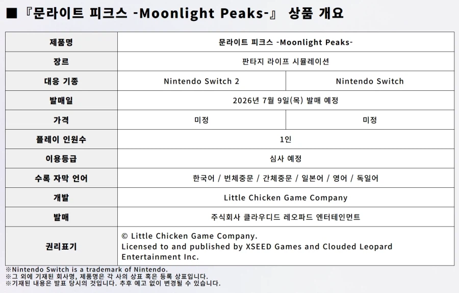 판타지 라이프 시뮬레이션 『문라이트 피크스』한국어판 발매 및 트레일러_6.webp