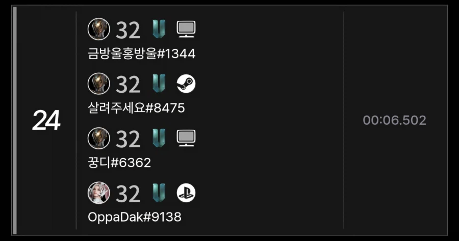 이번 홍게 도전 4인 파티 100위 안에 우리나라 분들 랭킹 입니다._6.webp