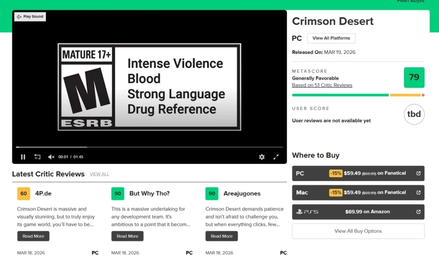 붉은사막 메타크리틱 및 오픈크리틱 점수 공개_1.webp
