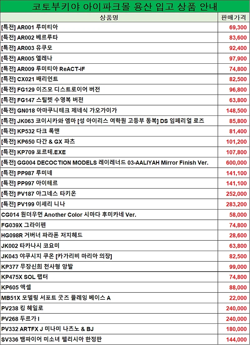 코토부키야, 굿스마일. 한국 아이파크몰 용산. 3월 28일 입고 상품 안내_1.webp
