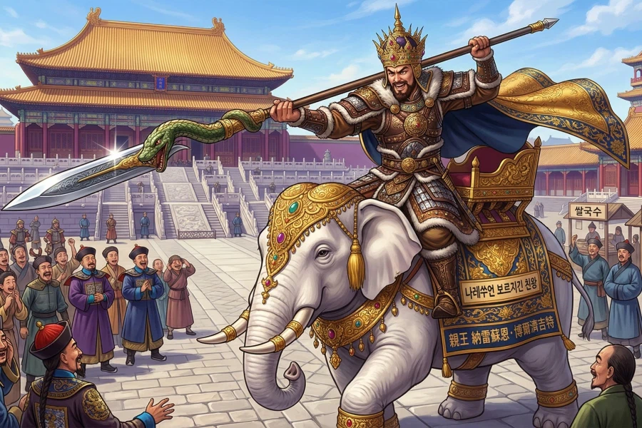 Gemini) 흰 코끼리를 탄 장팔사모의 친왕 나레쑤언 보르지긴_1.webp