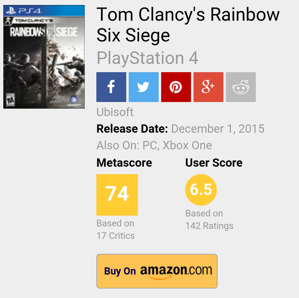 레인보우식스 시즈 메타크리틱 갱신