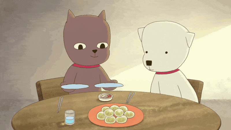 고양이랑 강아지가 만두 나눠 먹는 짤..gif_1.gif
