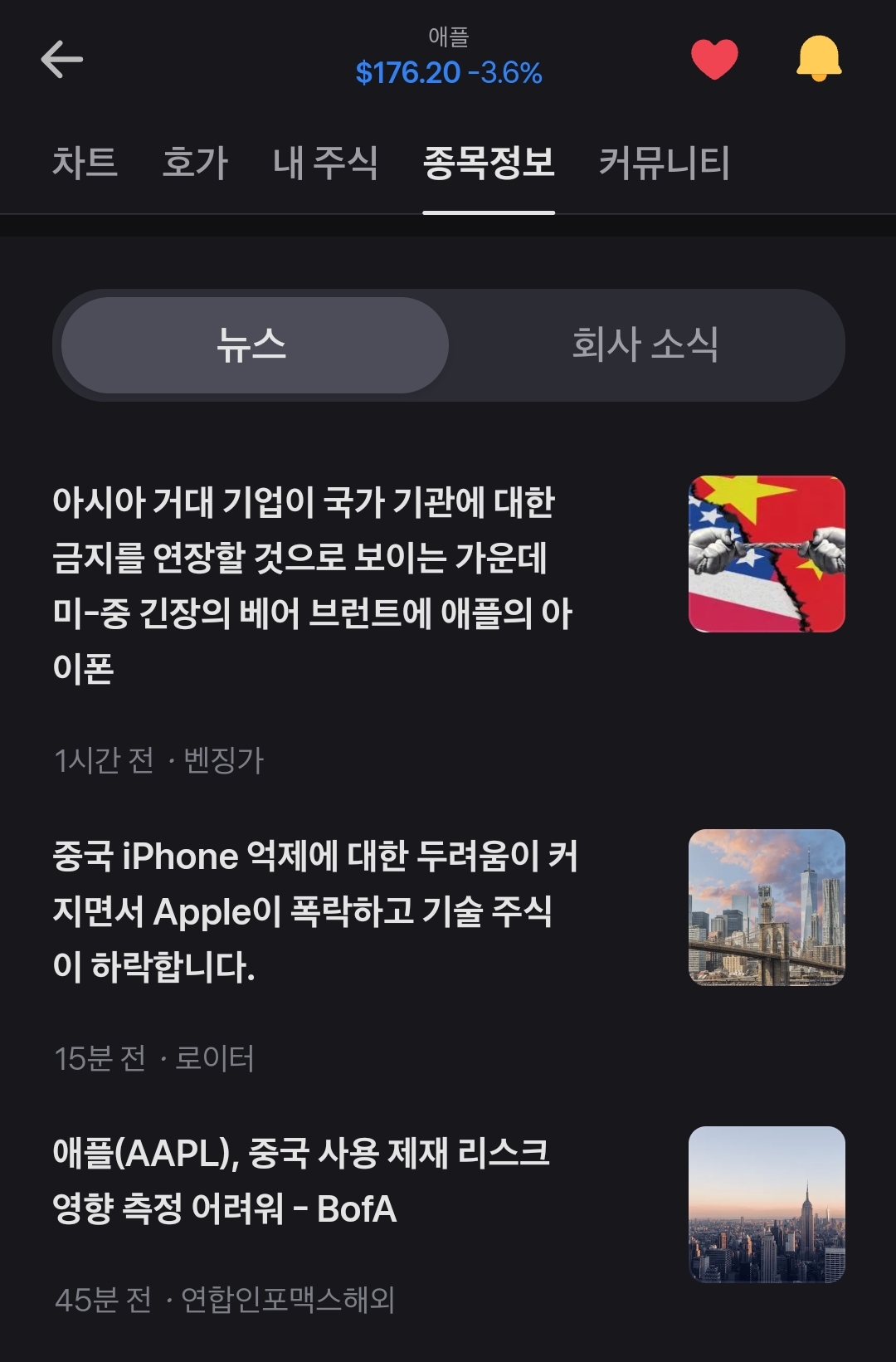 주식 애플 주가 떡락 중국 이슈 맞다니까