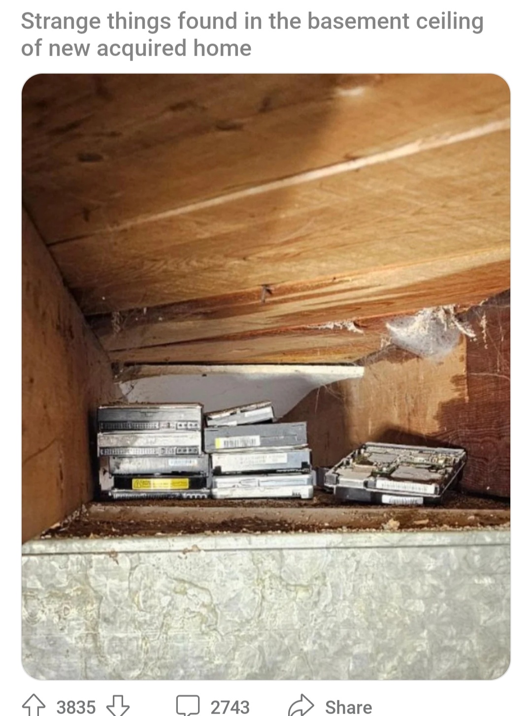 공포 새로 구입한 집의 지하실 천장에서 수상한 물건이 발견됐다는 사람