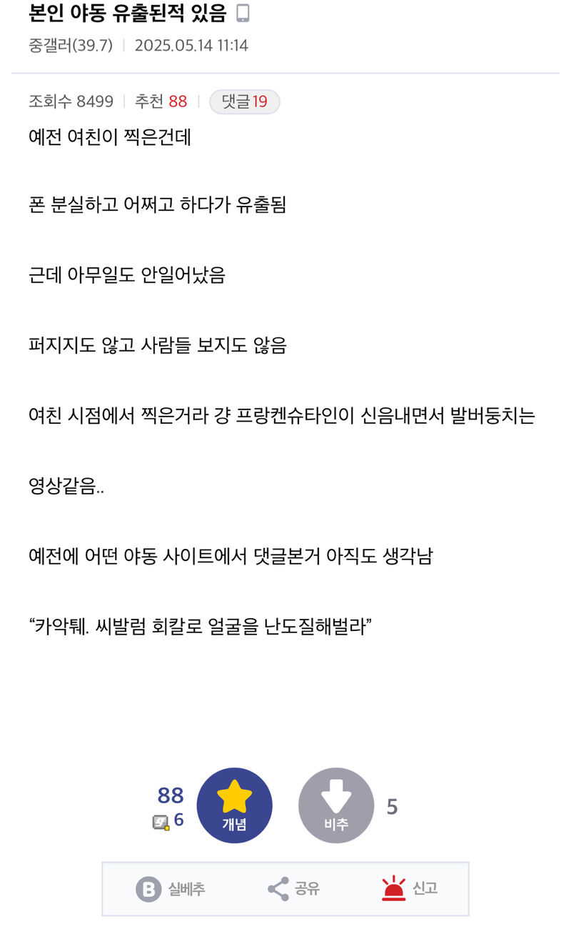 본인 야동이 유출된 적 있는 디시인