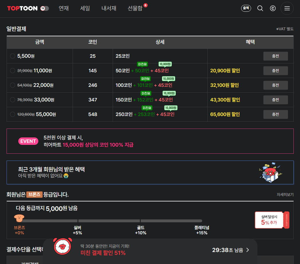 탑툰 이거 지금 꽤 저렴한거임