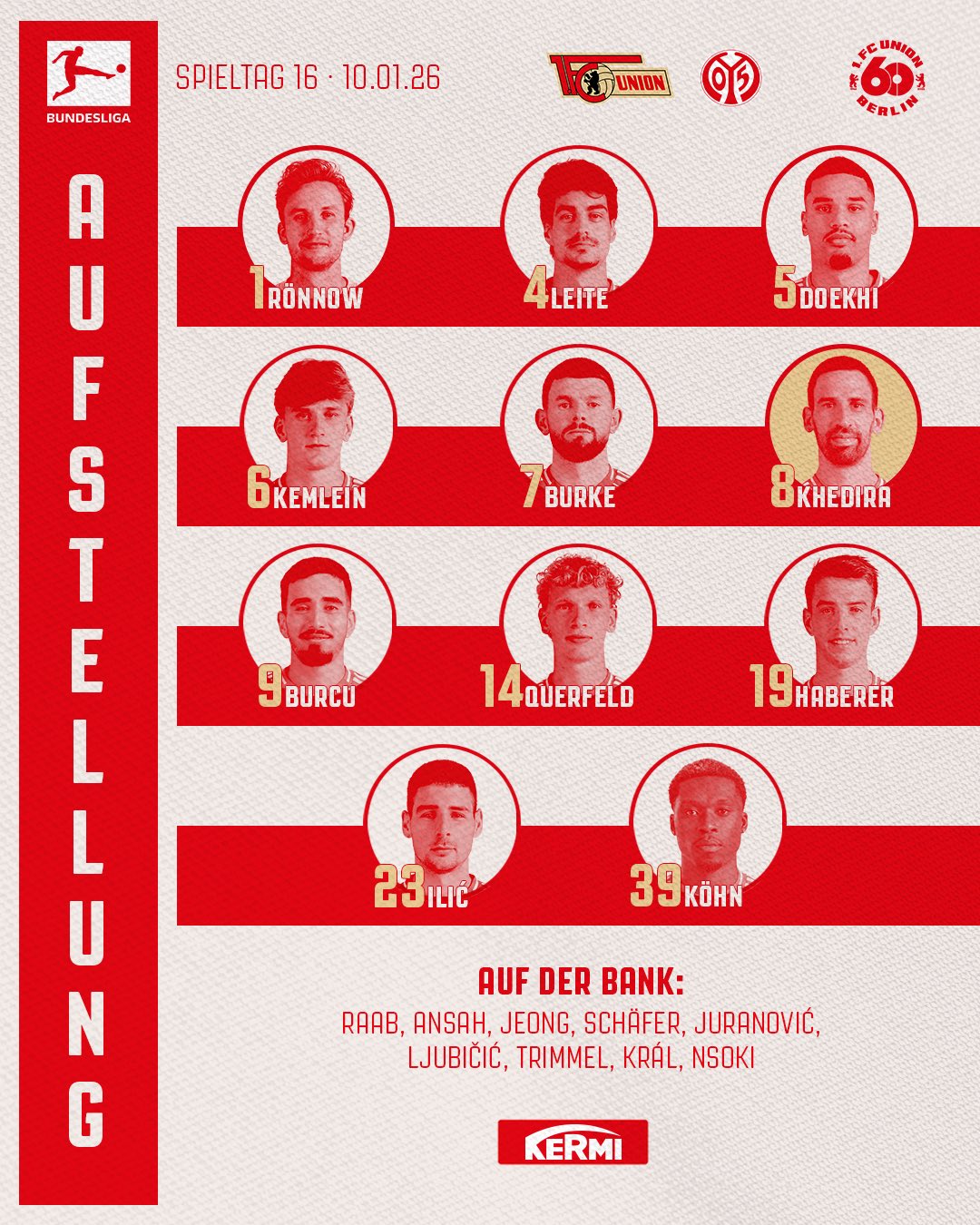 우니온 베를린 vs 마인츠 출전 명단 관련 이미지